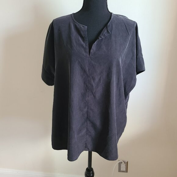 Eileen Fisher Tencel Tunic Top Black Boxy Relaxed Fit M - Picture 1 of 8